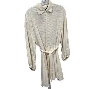 Maje Cream Textured Long-Sleeve Button-Down Dress With Belt Size 8-10 100% Visco